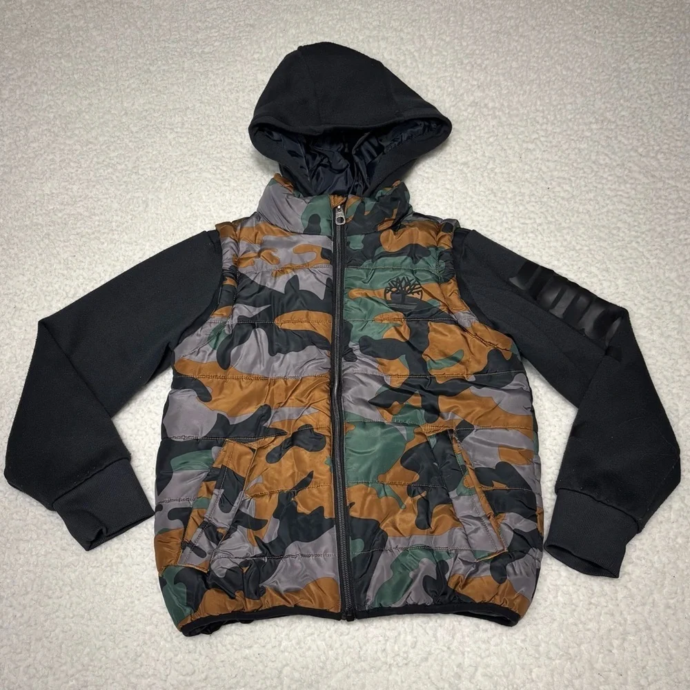 Timberland Kids Camo Quilted Puffer Hybrid Jacket